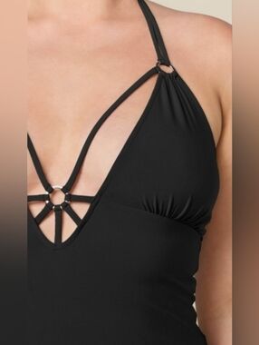 VENUS Strappy Black Top w/ Silver O-Rings, Hoops, Low-Cut, Sexy, Goth, Punk